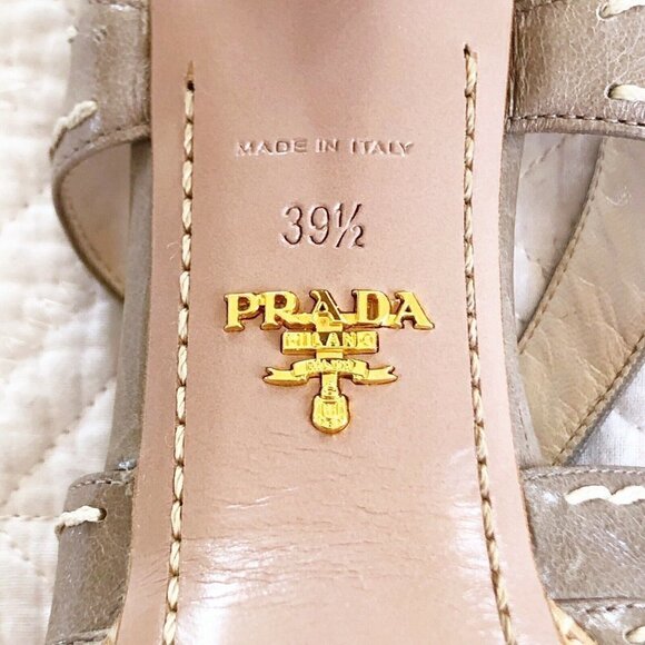 Prada Womens Neutral Tan Strappy Slingback Sandals 39.5 US Sz 9 - Picture 12 of 13